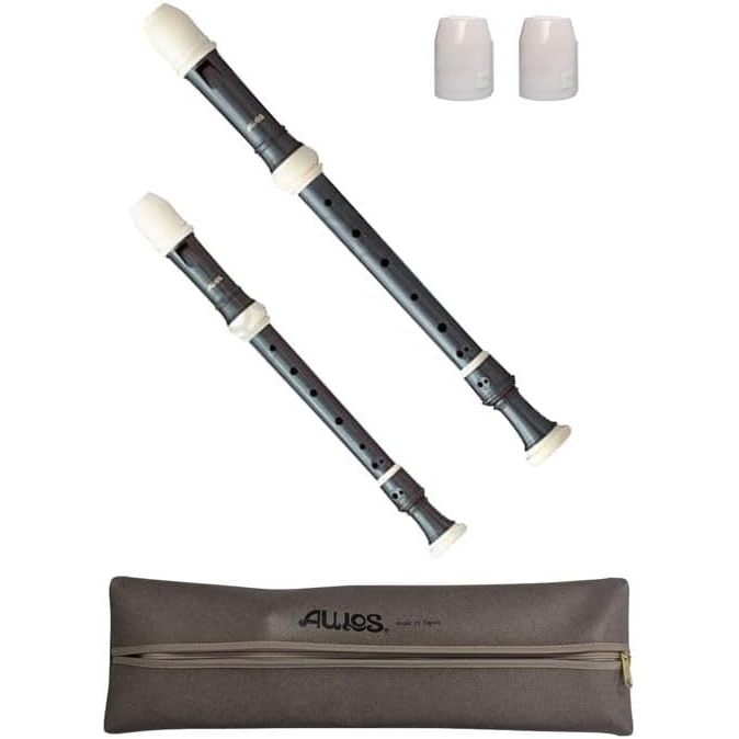 Conjunto de flautas doces soprano e contralto estilo barroco Toyama Musical Instruments AULOS Symphony (acabamento em madeira) 503BW(E) + 509BW(E) com 2 tampas antibacterianas.