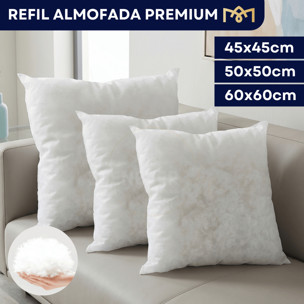 Kit Enchimento Almofada Fibra Siliconada Hipoalergênica Macia 45x45 50x50 60x60 Premium