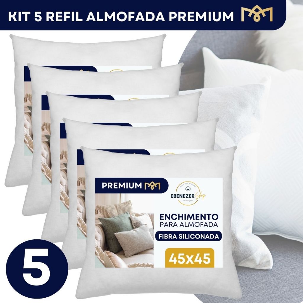 Kit 5 Enchimento de Almofada 45 x 45cm Hipoalergênico Antimofo Antialérgico Fibra Siliconada Premium