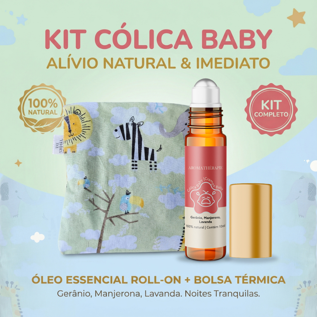 Kit Aromaterapia Cólica Baby Natural Blend Óleos Essenciais + Almofada Anti Cólica Bolsa Térmica Aromathérapie