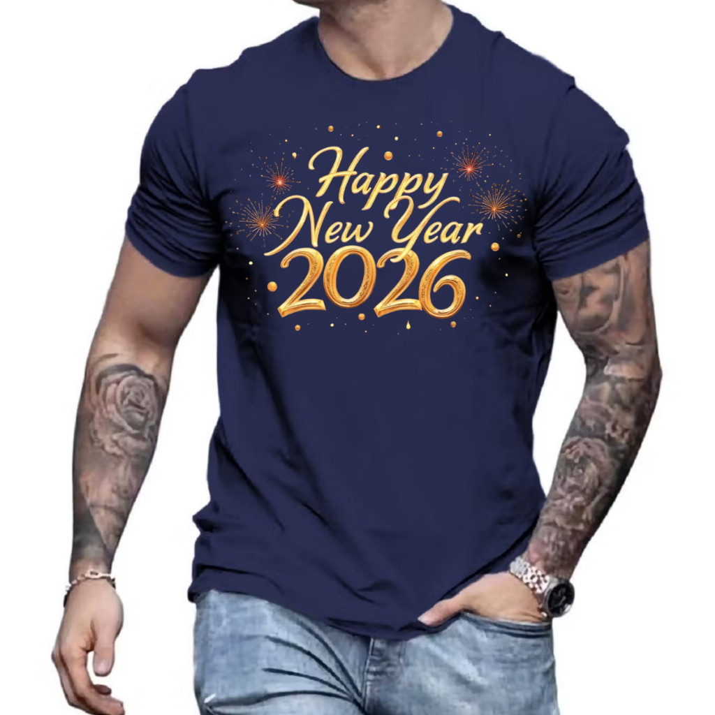 Camiseta ESTAMPADA Feliz Ano Novo 2026, UNISSEX  Camisa100% Algodão Happy New Year 2026