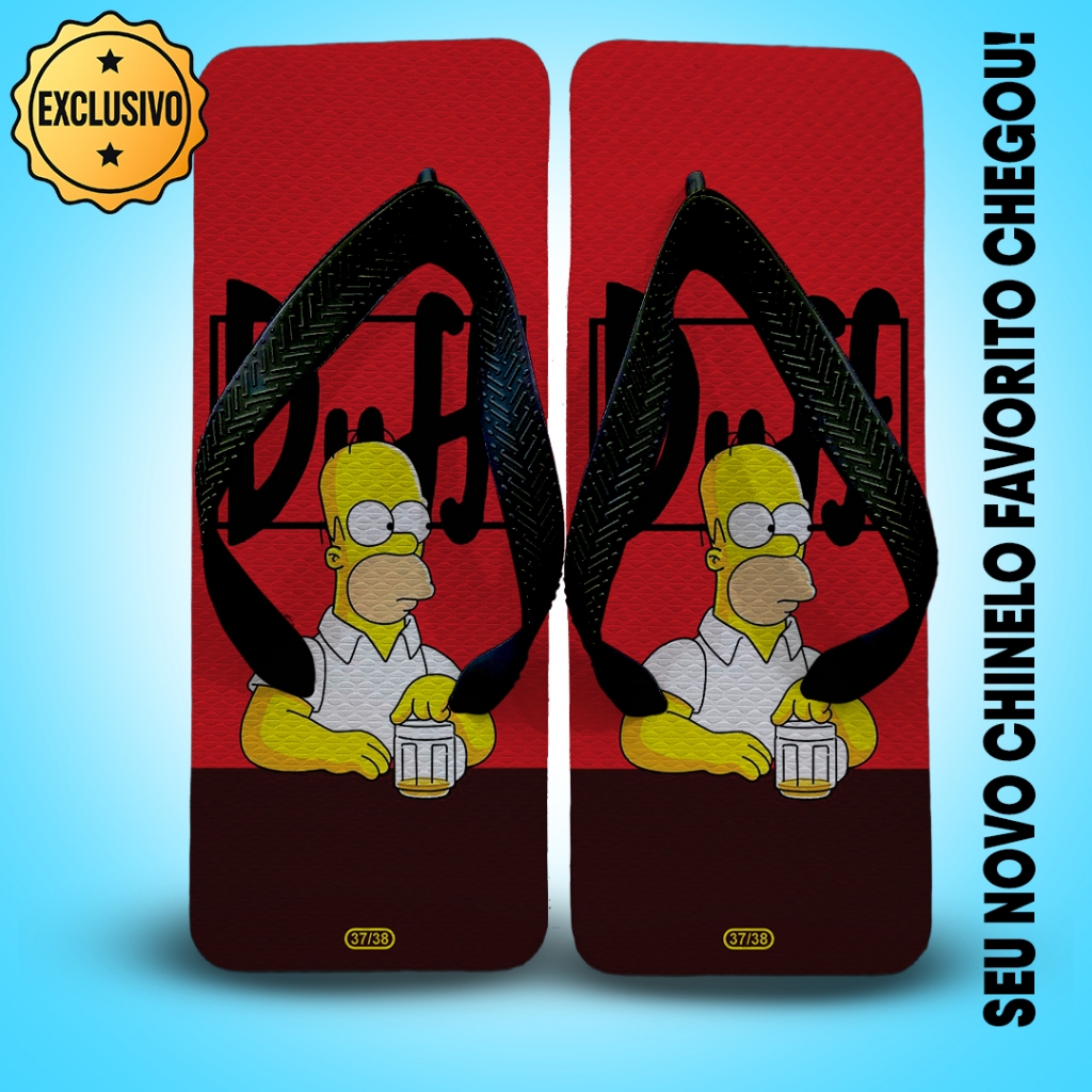 Chinelo Quadrado Masculino Homer  | Sandália Confortável Estampada Divertida Adulto