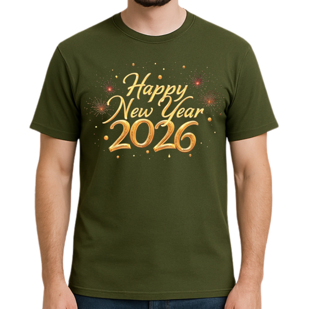 Camiseta Premium Réveillon Feliz Ano Novo 2026 Camisa Estampada 100% Algodão Happy New Year 2026