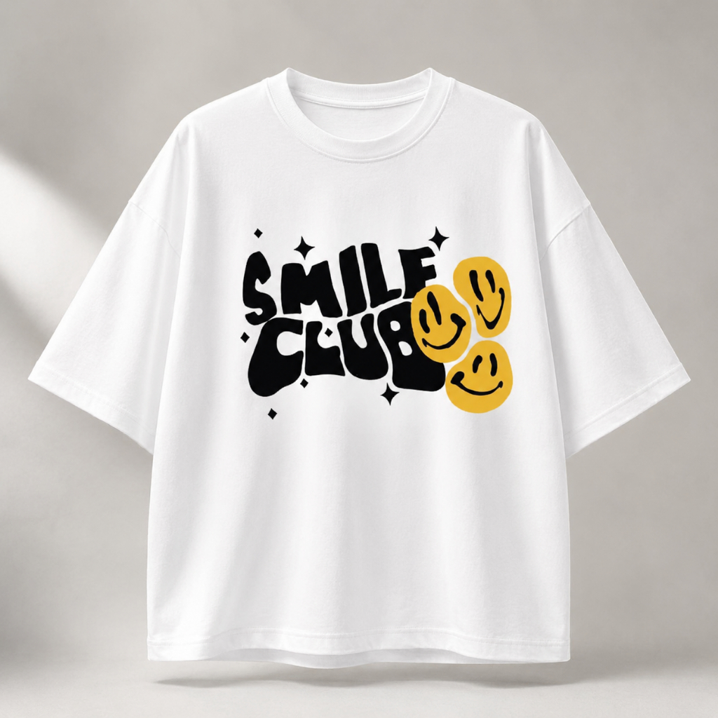 Camiseta Smile Club Unissex Estampada – Camiseta Casual com Estampa Happy Face Moderna