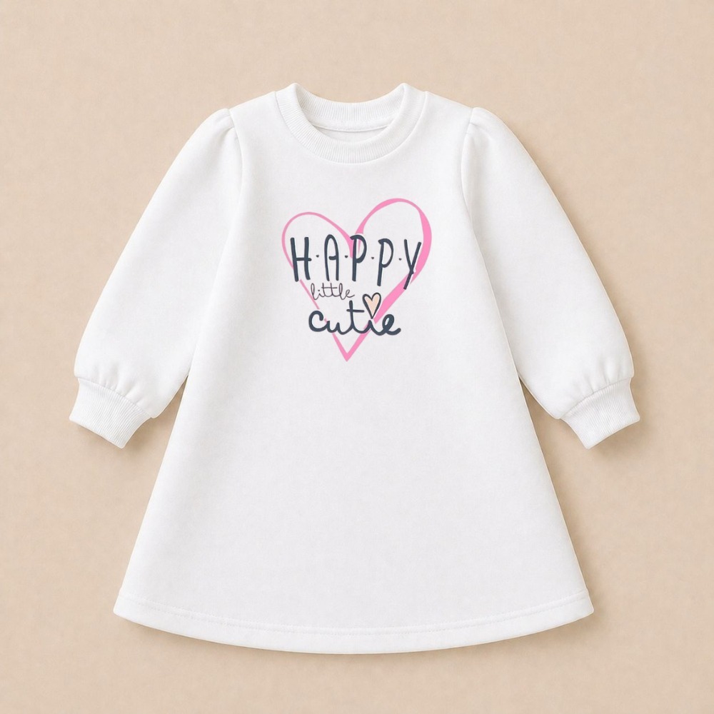 Vestido Infatil Moletom Menina HAPPY Frio Inverno Estampado Agasalho Confortavel Manga Longa