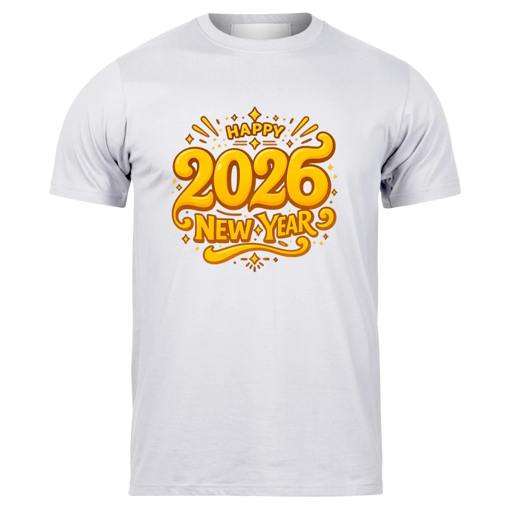 Camiseta Plus Size Curve Estampada Feliz Ano Novo 2026 Happy New Year Masculina Feminina Tam. Espec.  promoçao
