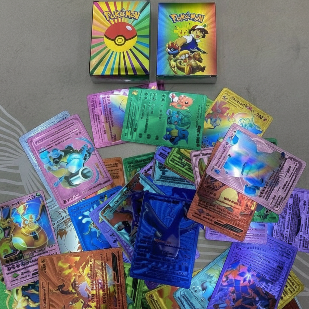 55 Cartas Coloridas de Pokémon em Metal Dourado Vmax GX para Coleção Rara de Charizard Pikachu Treinador de Batalha à