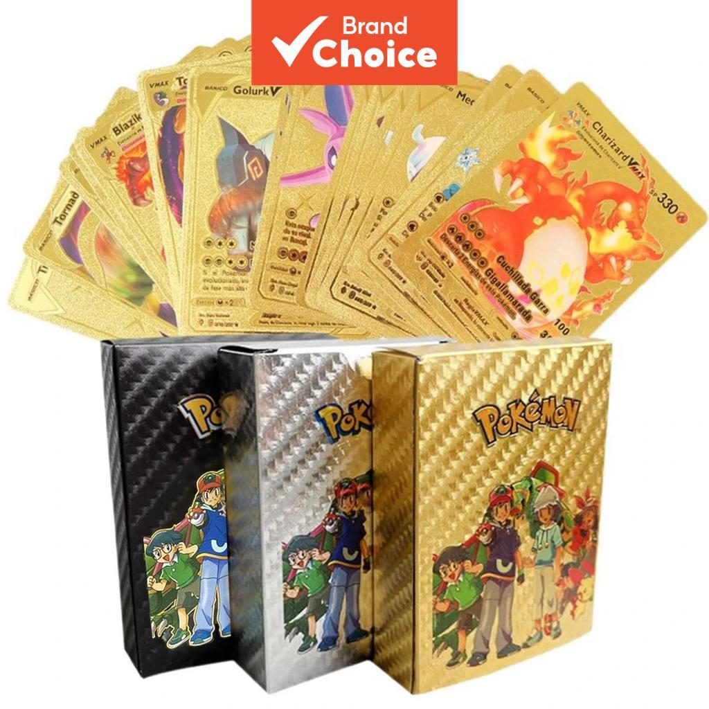 10-55 Pçs Pokemon Cartões De Folha De Ouro Metalicas Douradas Letras Charizard Vmax GX Série Inglês Espanhol Jogo Coleçã