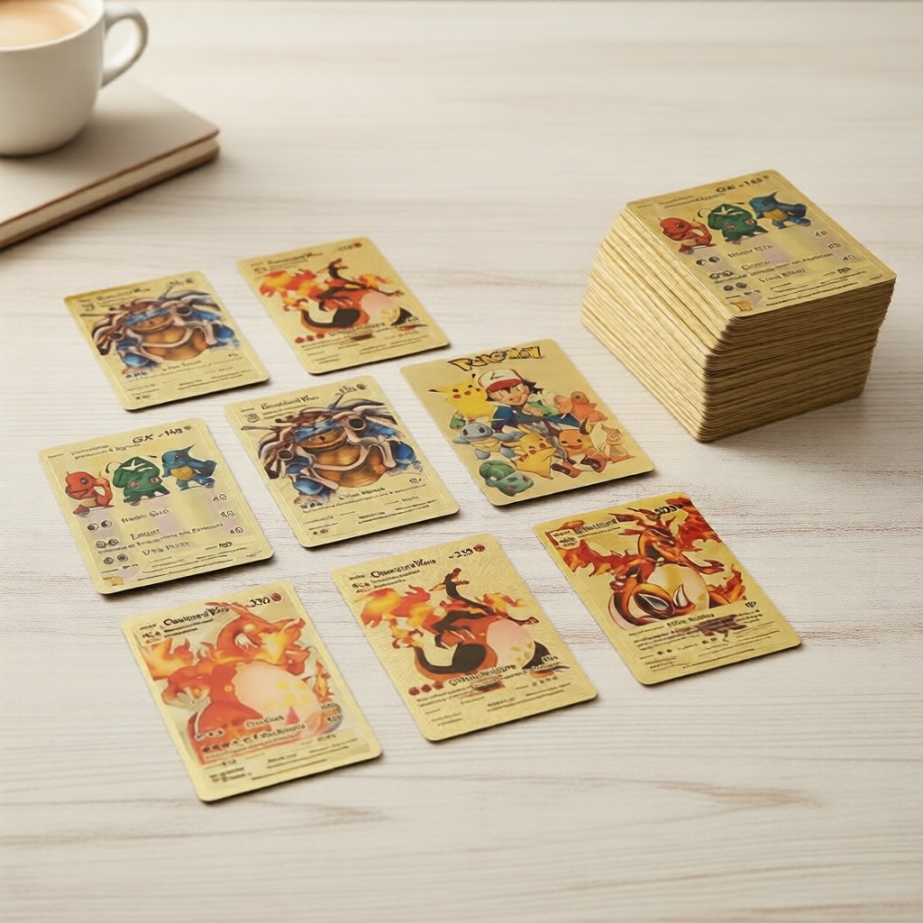 55-110 peças Letras Douradas Pokémon Metalicas Charizard VMAX GX Série Coleção Booster Presente para Crianças