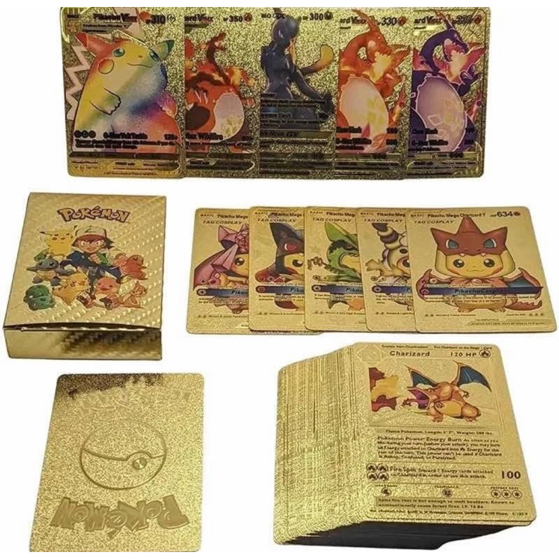 Kit 54 Cartas Cartinha de Pokemon Inglês Dourada Brilhante Vmax Gx envio imediato