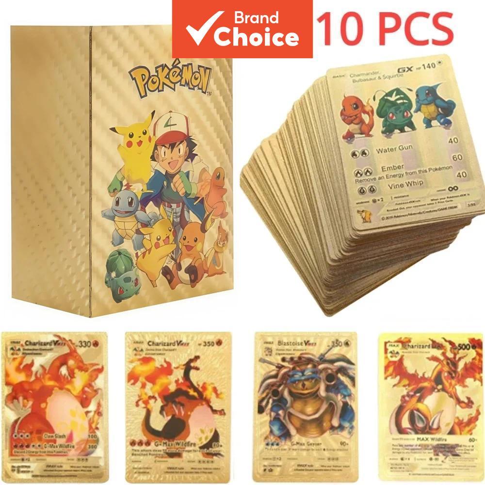 55-110 Unidades Cartas Pokémon Folha De Ouro Letras Douradas Cartão De Jogo Em Inglês Metalicas Charizard Vmax Gx Series