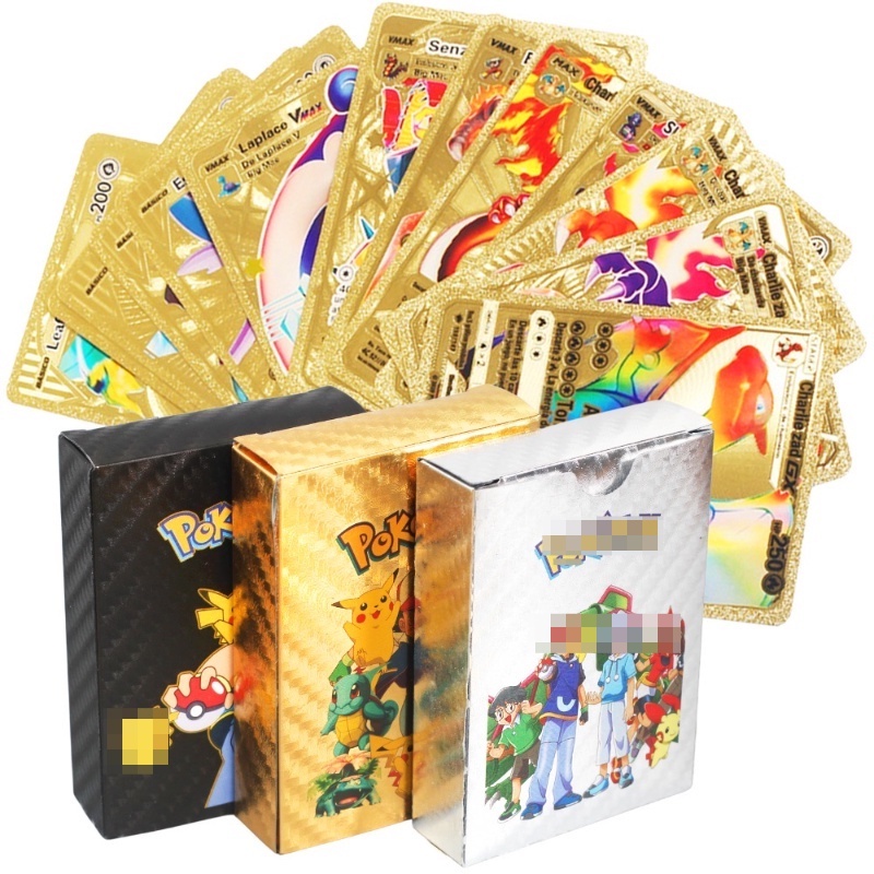 55 PCS Cartas Pokémon Cartões Pokemon Metal Gold Vmax GX Energy Card Charizard Pikachu Raro Coleção Brinquedos Infantis
