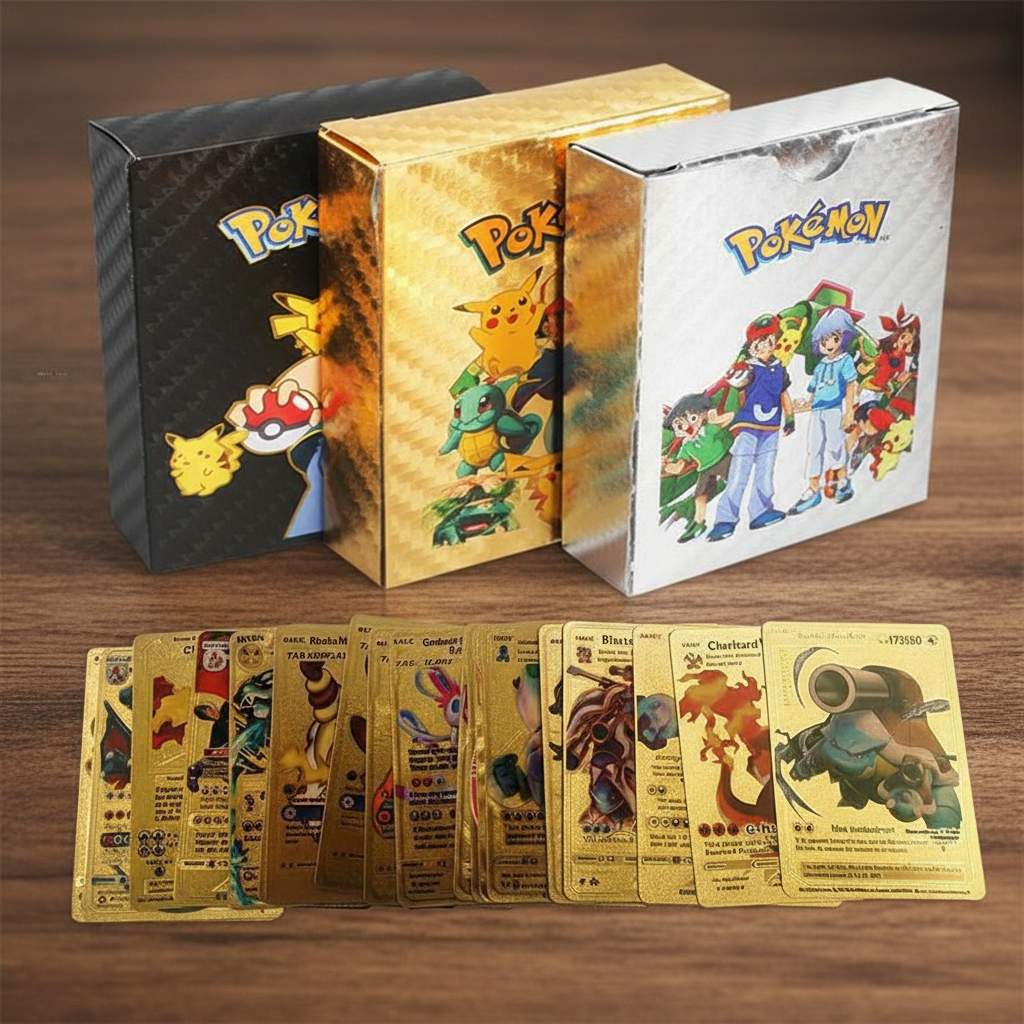 55 Cartas de Pokémon em Metal Dourado Coleção Vmax GX Energia - Charizard Pikachu Treinador Raro