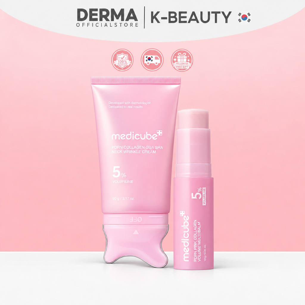 medicube PDRN Sculpt & Plump Duo-Creme Para Rugas Gua Sha E Bastão Multi Bálsamo De Volume