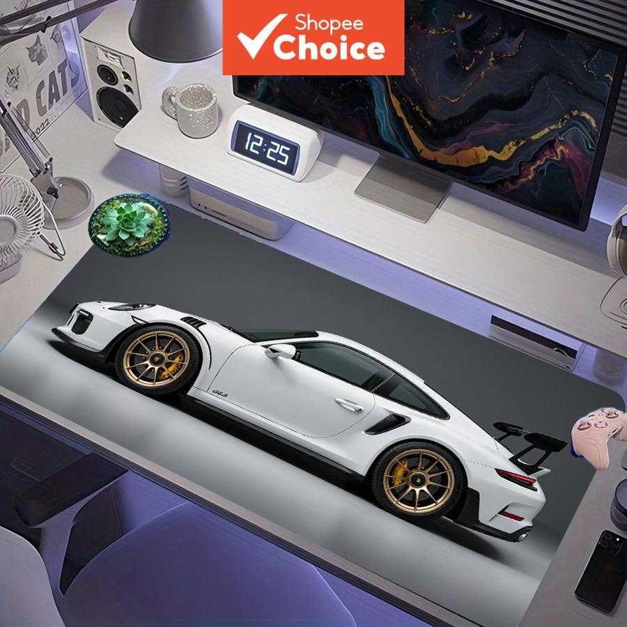 Rodas de Liga Dourada Porsche GT3 RS Branco em Fundo Cinza Escuro Estúdio Mouse Pad Extended XXL Grande Tapete de Mesa