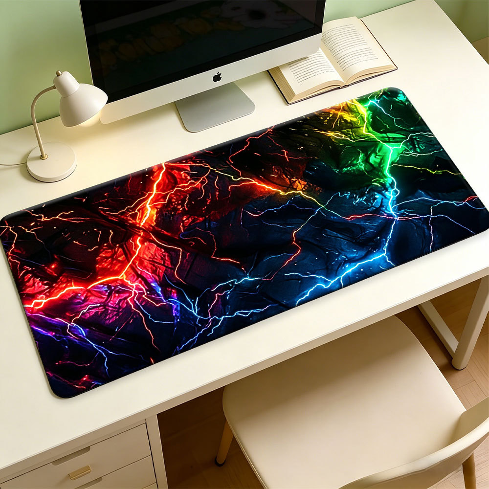 Neon Rainbow Lightning Extended Mouse Mat Base De Borracha Antiderrapante Almofada De Mesa Para Computador