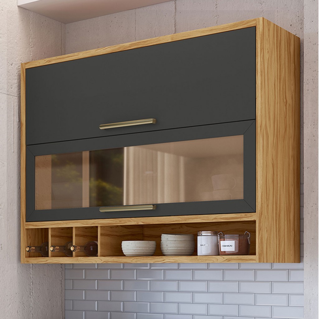 Armário Aéreo Cozinha 120 Cm Syrah 2 Portas com Vidro 100% Mdf  - Rio Doce