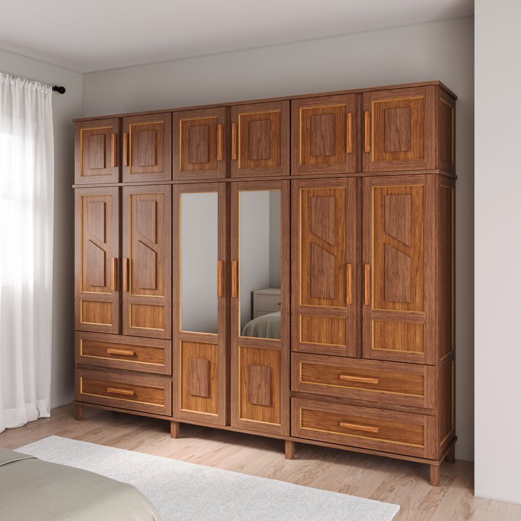 Guarda-Roupa Casal com Espelho 12 Portas 4 Gavetas Rio Branco Premium Yescasa Marrom/Ypê Ypê