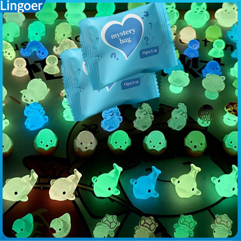 50pcs Glow-in-the-dark Animal Blind Bags Mini Resin Figurines Turtle Rabbit Duck Micro Landscape Decorations for Diy Cra