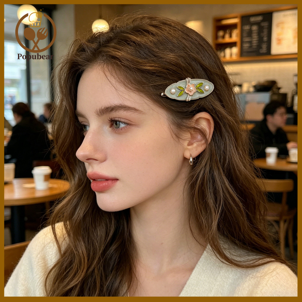 Damage-free Hair Clip French Style Metallic Enamel Flower – No Damage Side Bang Hairpin Versatile Elegant Accessory fo