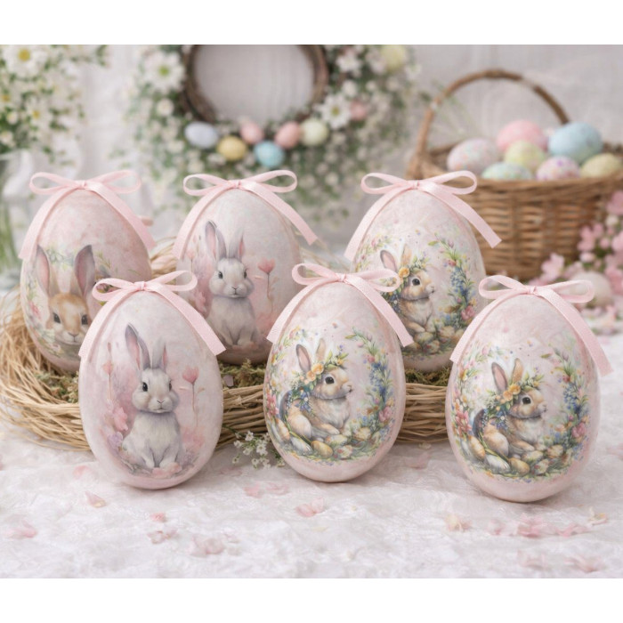 Caixa 6 Ovos Decorativos de Páscoa Laço Estampa Floral – 7cm