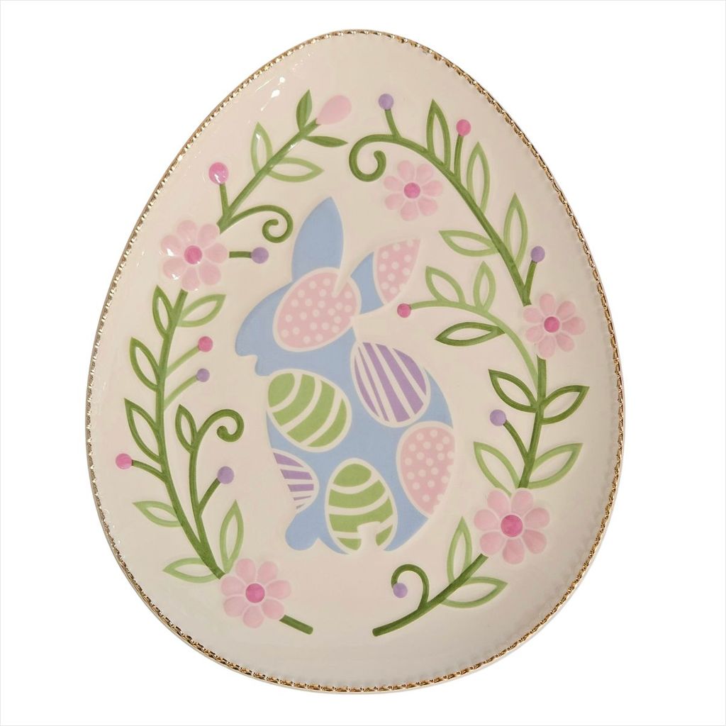 Travessa Oval Florida Coelho Ovos Mesa Posta Páscoa 20cm