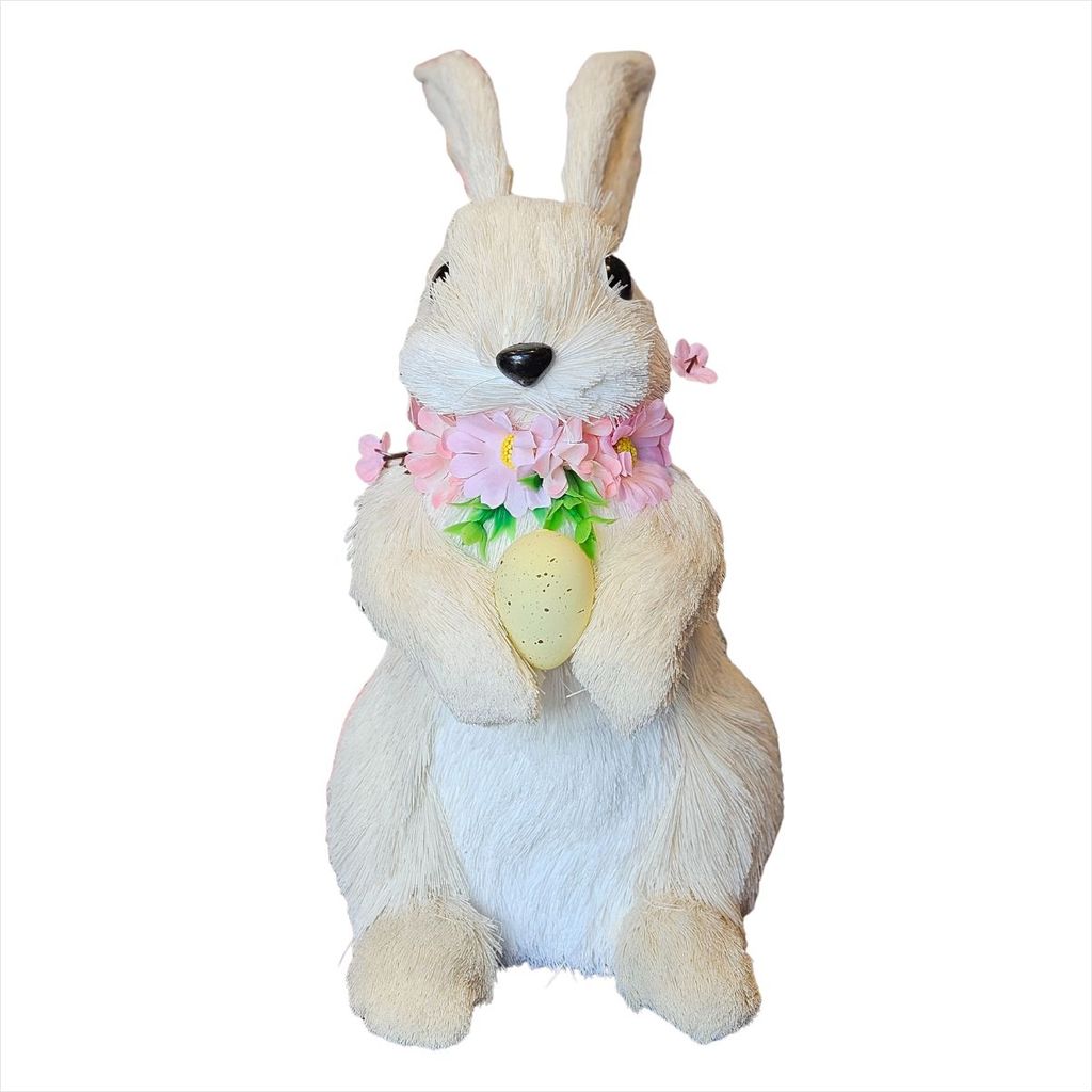 Enfeite Coelho de Palha Florido com Ovo Páscoa 30cm