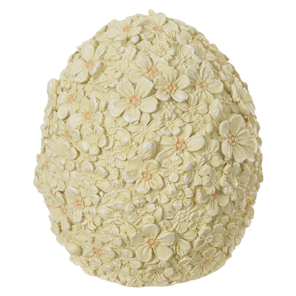Ovo De Páscoa Decorativo Amarelo Florido Em Resina 12Cm