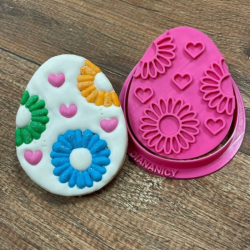 Cortador e Marcador Ovo Decorado Floral Confeitaria Pasta Biscoito D250401