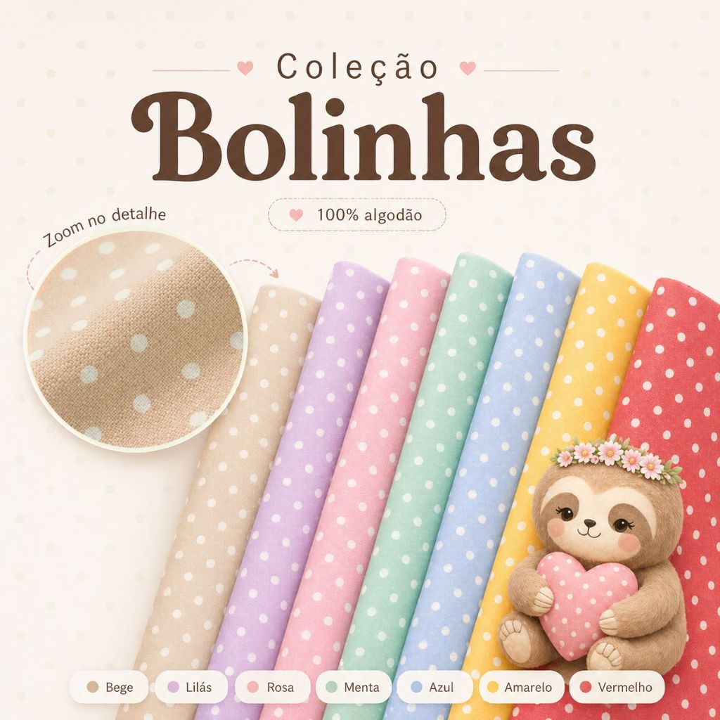 Tecido Tricoline 100% Algodão 50cm Bolinhas Poá