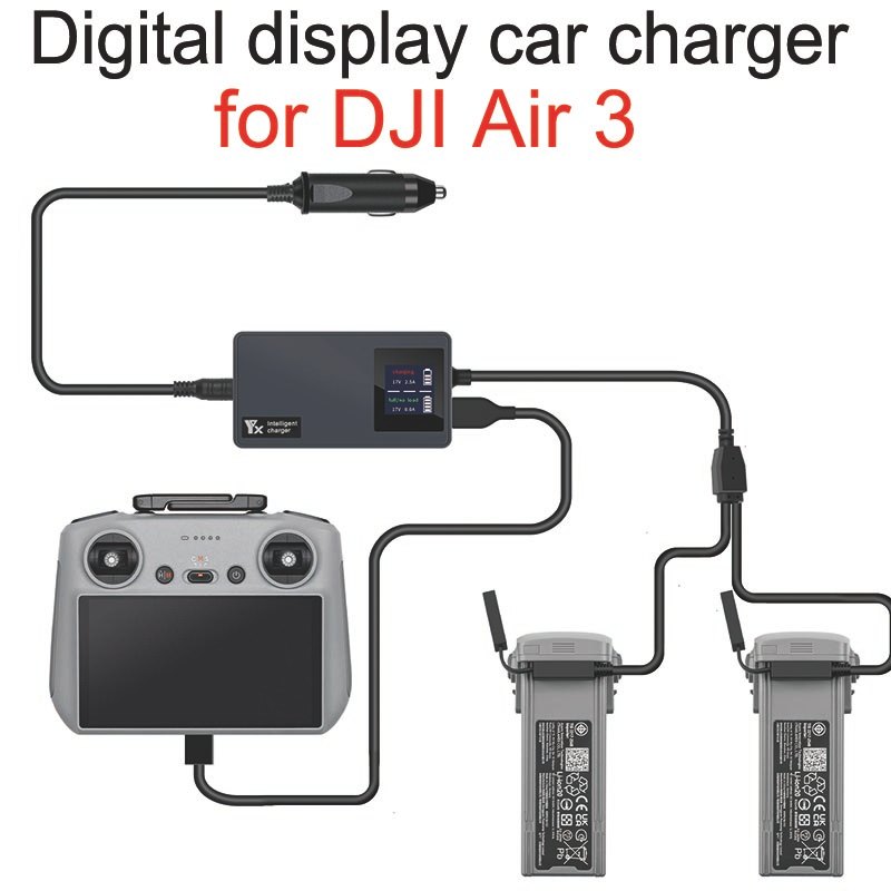 Carregador De Carro Com display Digital Para DJI AIR 3/3S Bateria Controle Remoto Veículo Portátil Hub De Carregamento I