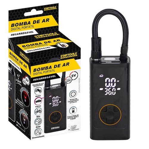 Bomba Ar Portatil Digital Recarregavel Compacta Alta Pressao Inflador Pneus Bicicleta Carro Moto