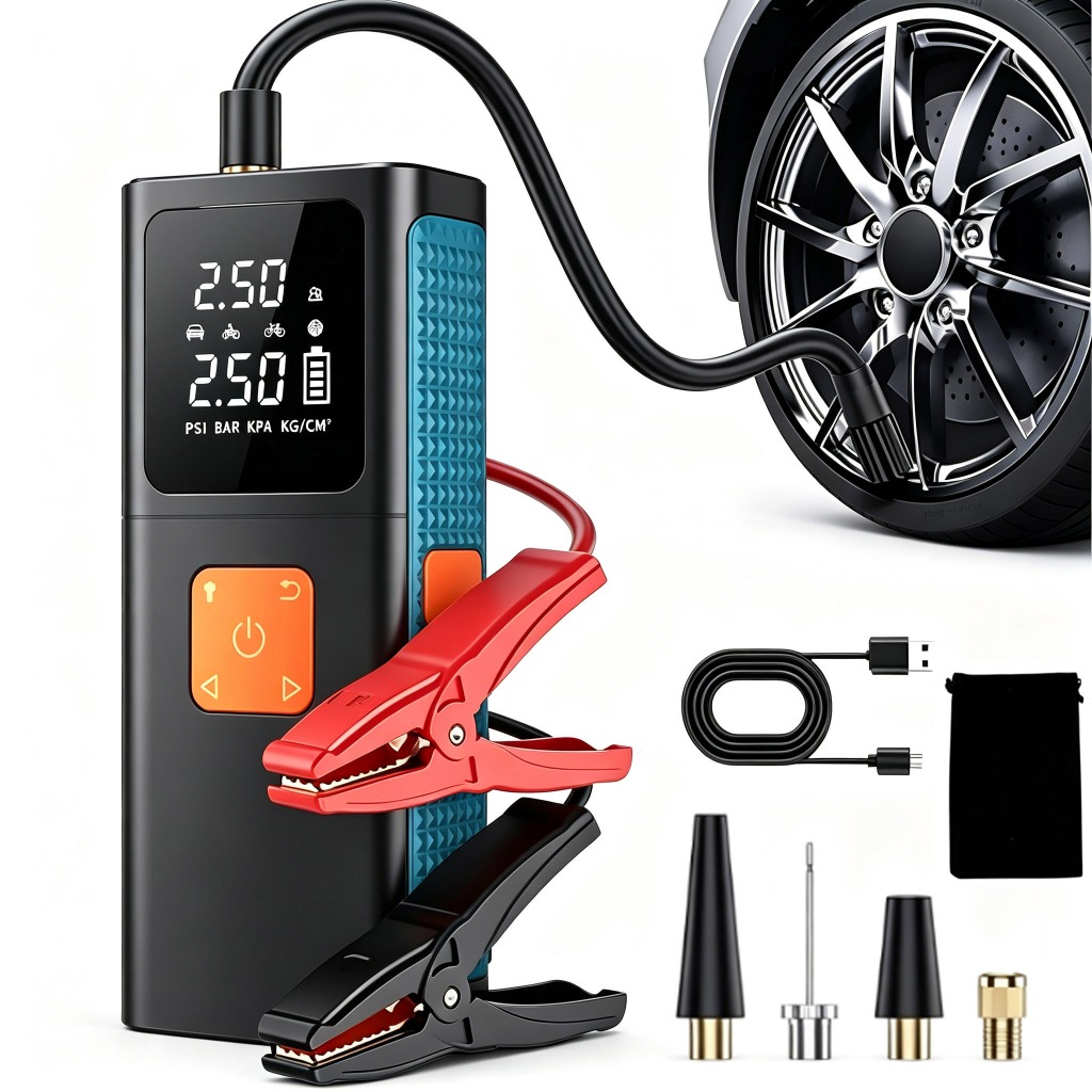 Inflador de pneus compressor de ar digital portátil recarregável, para carro, moto e bicicleta, com indicador LED USB