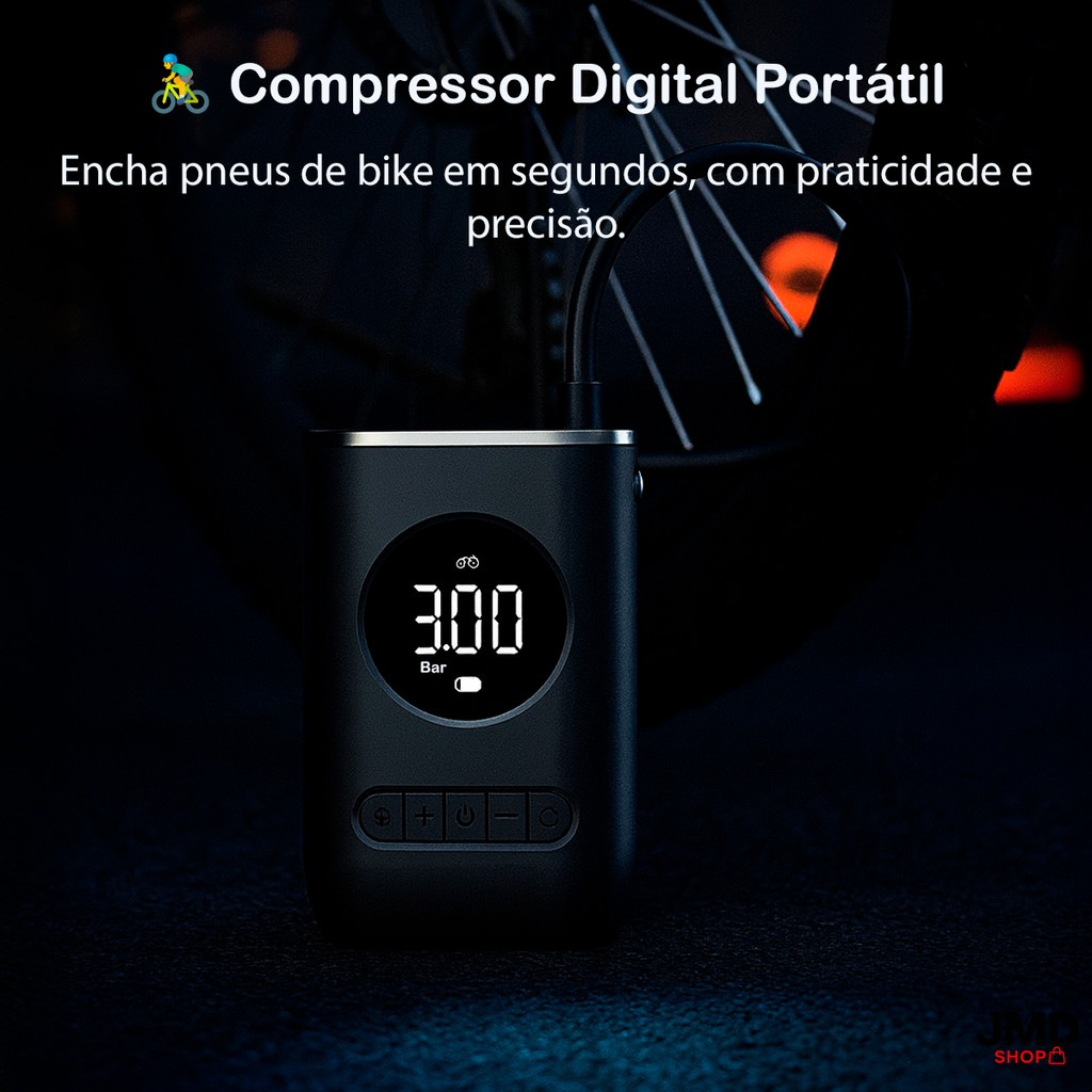 Mini Compressor Inflador De Ar Digital Portátil Recarregável Usb Bico