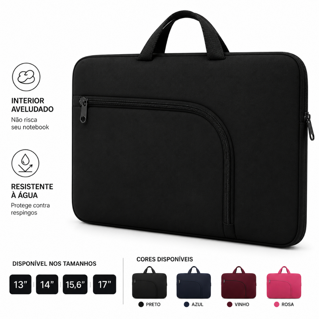 Capa Notebook Case Maleta Neoprene 13 a 15.6 Polegadas Bolso Externo Resistente à Respingos de Água Universal