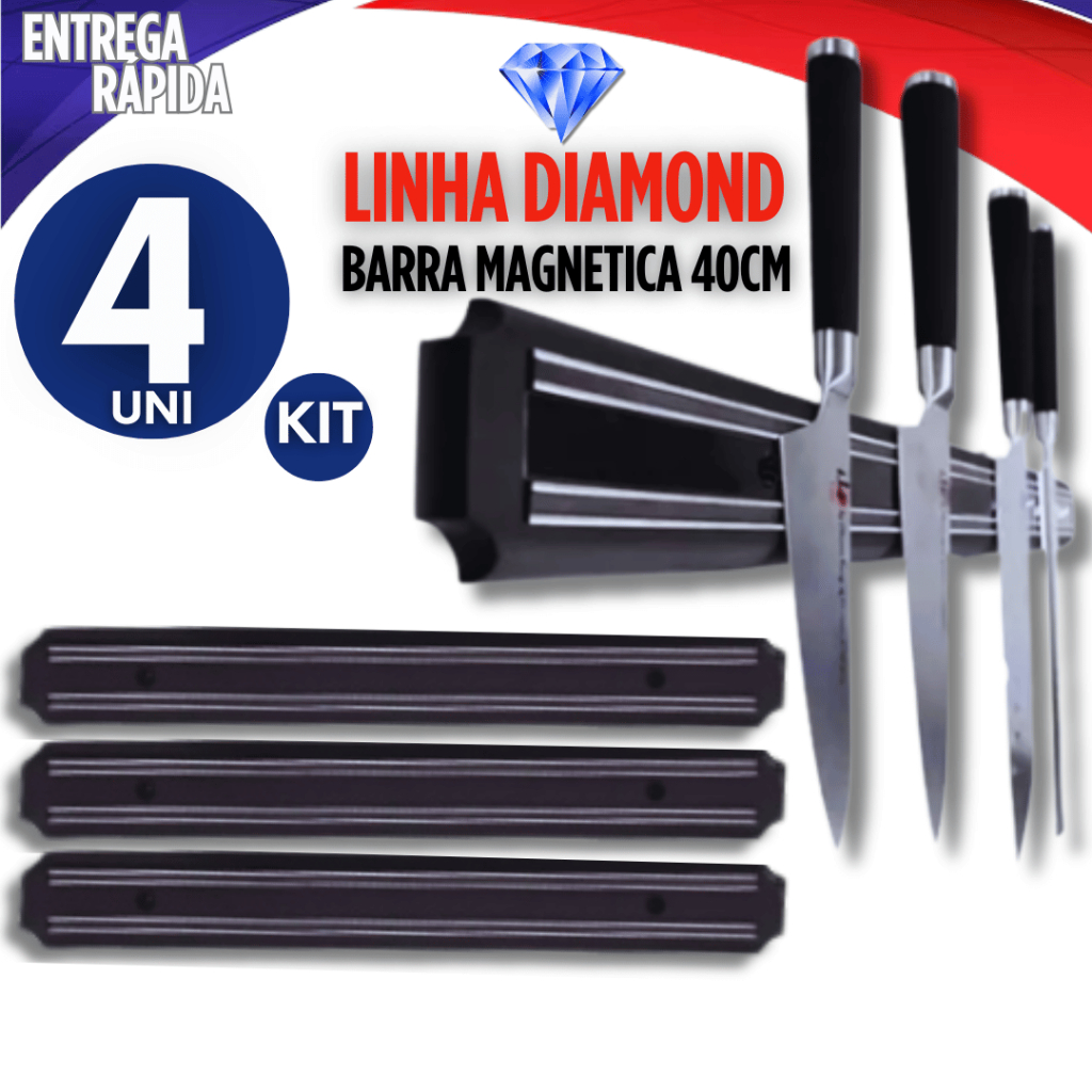 Jogo 4 Barra 33CM Suporte Magnético Paredes, Portas,  Facas e  Ferramentas Organizador Utensílios Imã Faqueiro