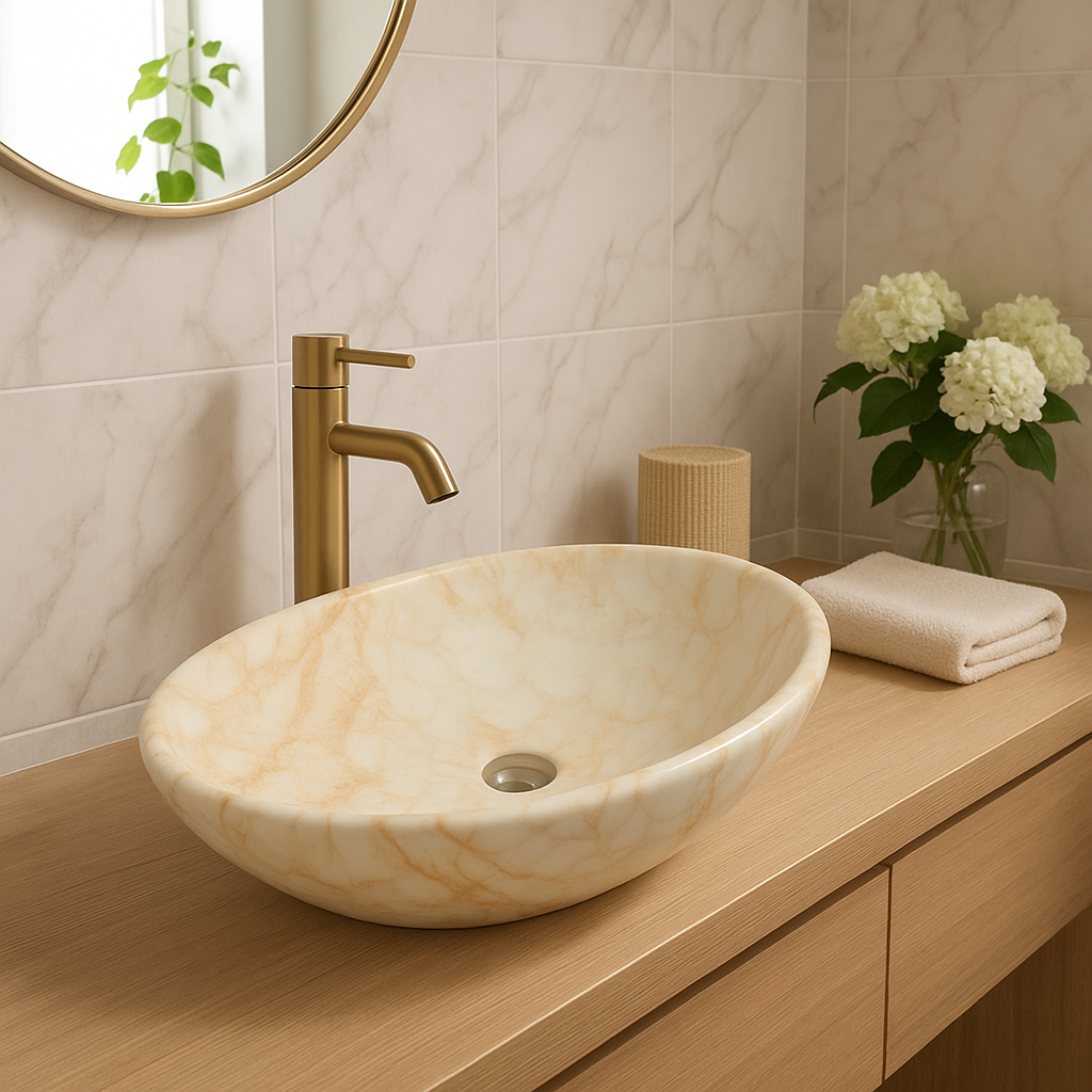 Cuba De Apoio Oval 41x33,5cm Mármore Creme Everfort