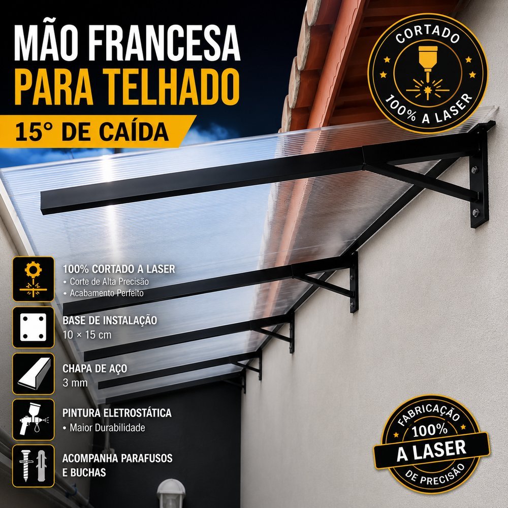 Kit 04 Ppçs Suporte Mão Francesa Para Telhado Policarbonato Universal  Telha Zinco Cobertura