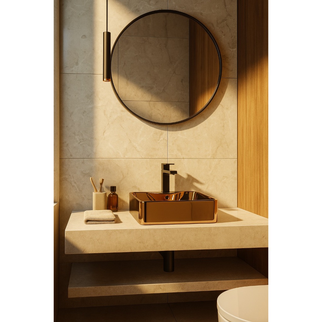 Cuba De Apoio Retangular  49x38cm Rose Gold Everfort
