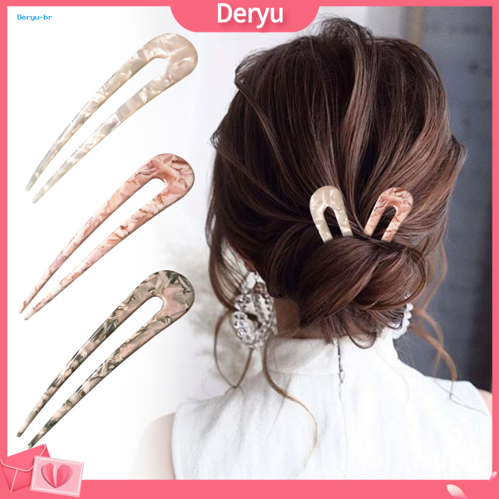 Stylish Hair Accessories Comfortable Styling Tools 3 Pcs Style U-shaped Pins Acetate Sticks Forks for Women Girls Versat