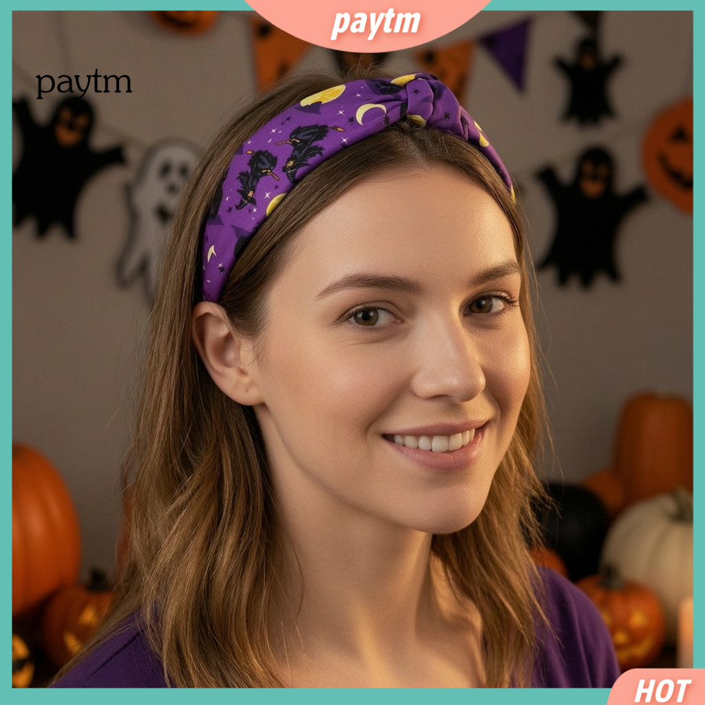 Cute Halloween Party Hair Decor Comfortable Fabric Headbands for Women Girls Wide Knotted Hairband with Witch Spider Web