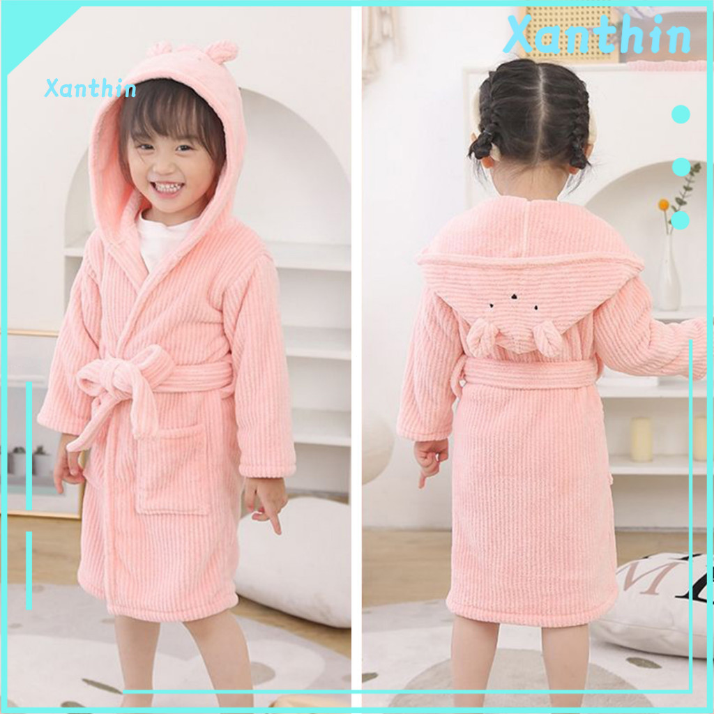 Kids Loose Bathrobe Hooded for Boys Girls – Soft Thick Quick-dry Absorbent Pajamas Robe with Belt Pockets Comfortable