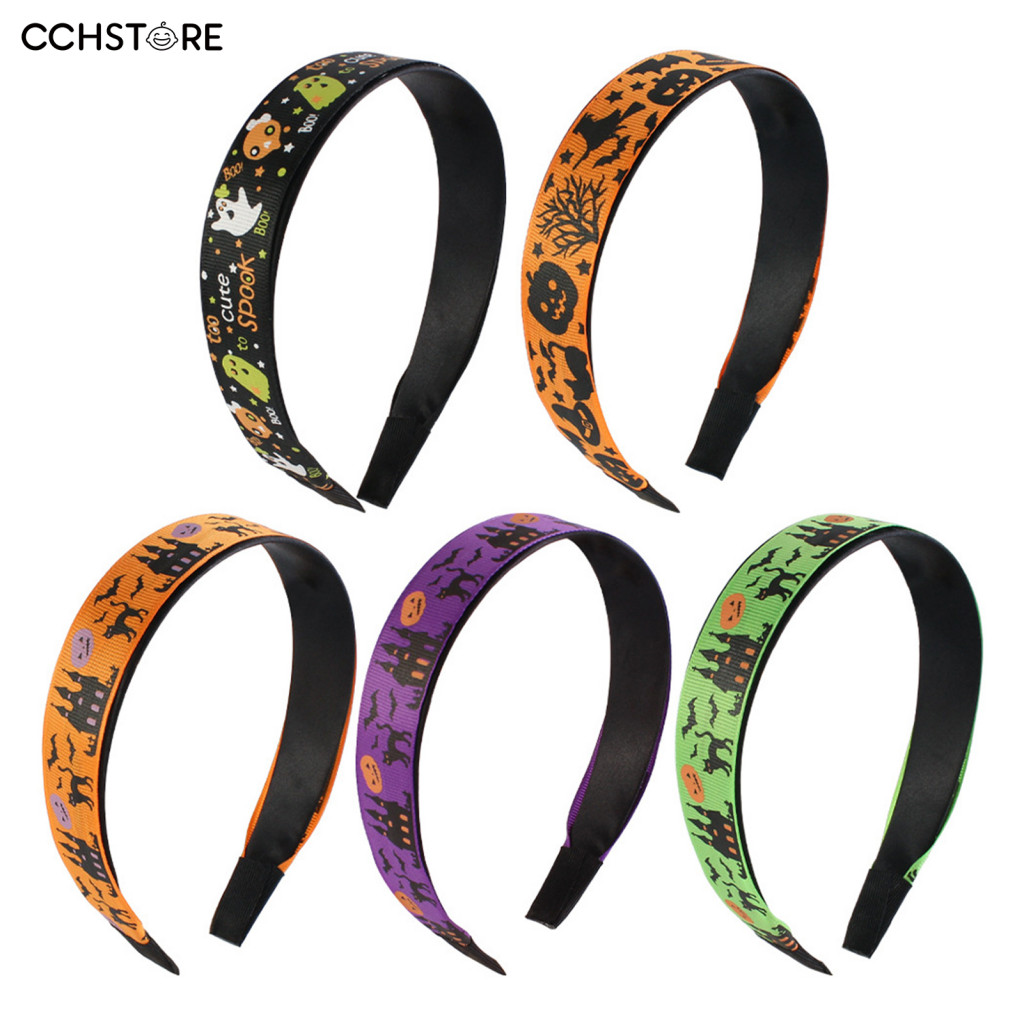 Ghost Pattern Headpiece Wide Brim Hair Band Halloween Headband for Women and Girls – Comfortable Non-slip Elastic Hair