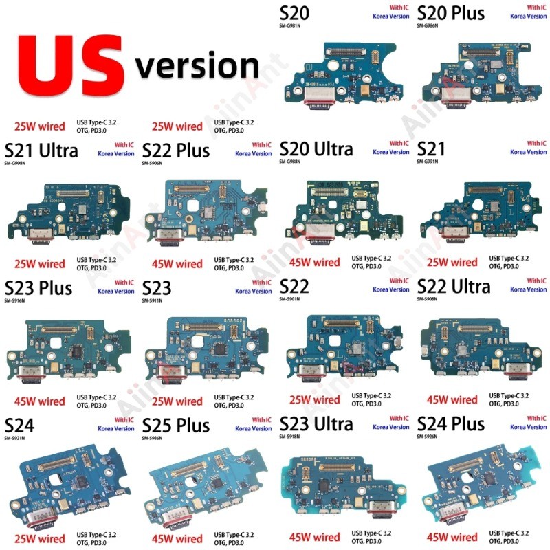 US Para Samsung Galaxy S25 S931U S24 S23 S21 S20 Plus Ultra S911U S916U S918U Placa USB Doca Conector Porta De Carregame