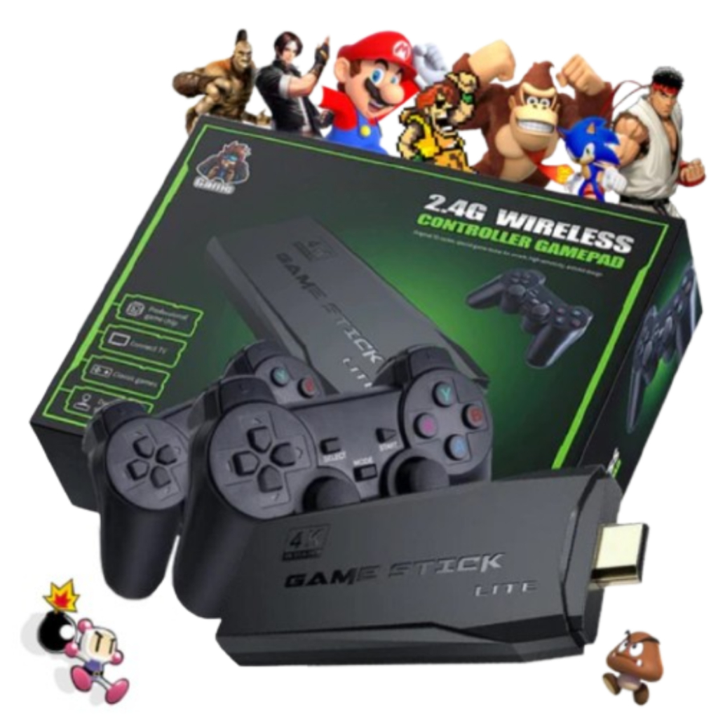 Console Game Stick Lite 4K 64GB com 30.000 Jogos Retrô + 2 Controles Sem Fio HDMI Plug e Play