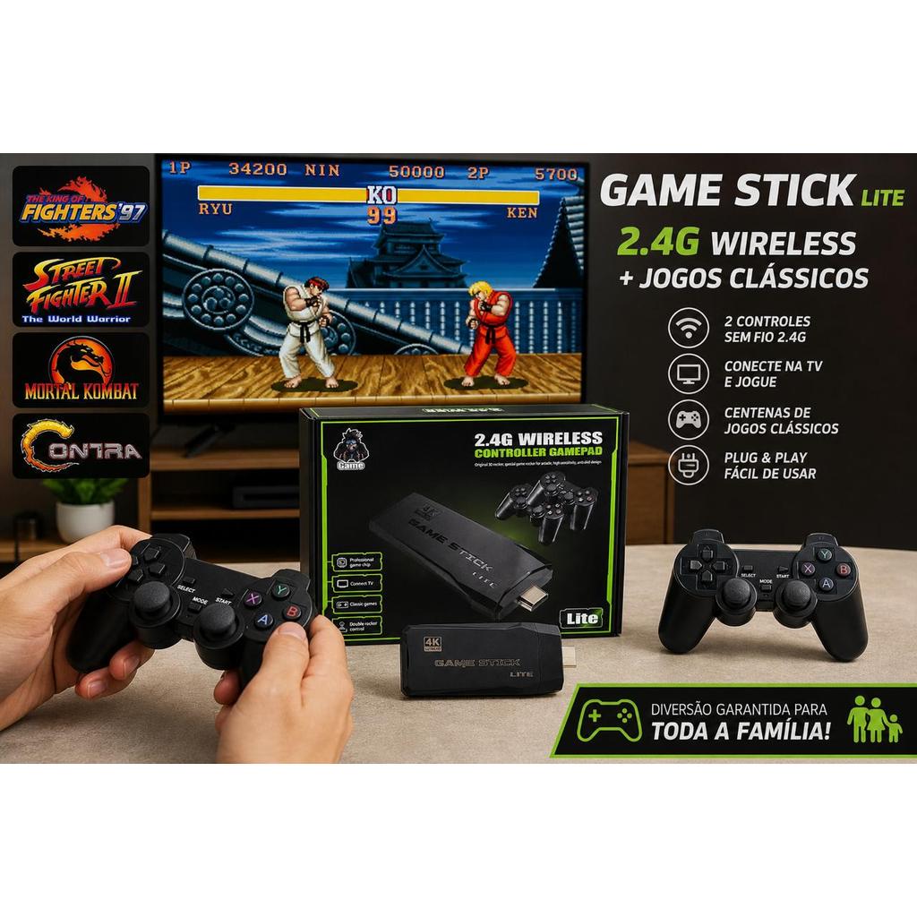 Game Stick Console Retrô HDMI 2 Controles + Jogos Clássicos
