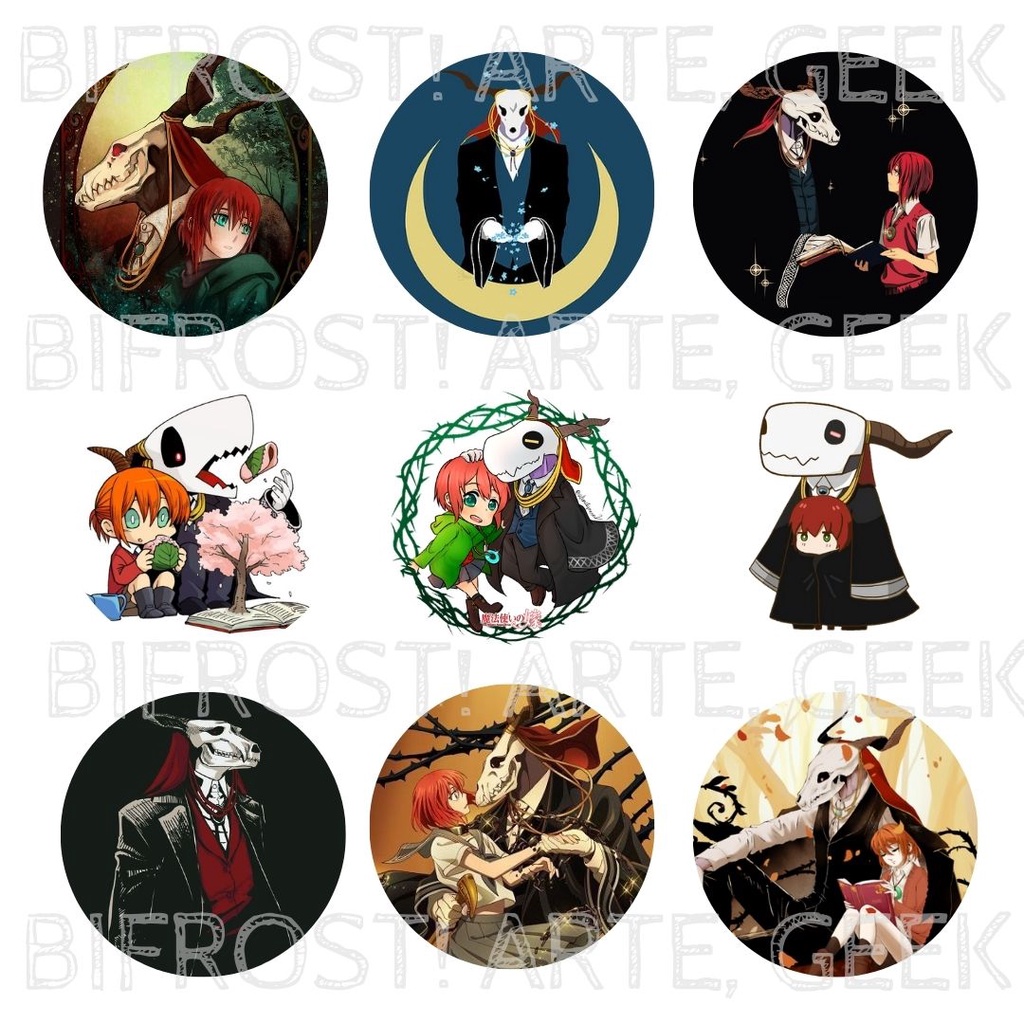 Kit 9 Botons Ancient Magus Bride Chise Elias Maho Tsukai no Yome Colecionáveis Geek 4,5 cm