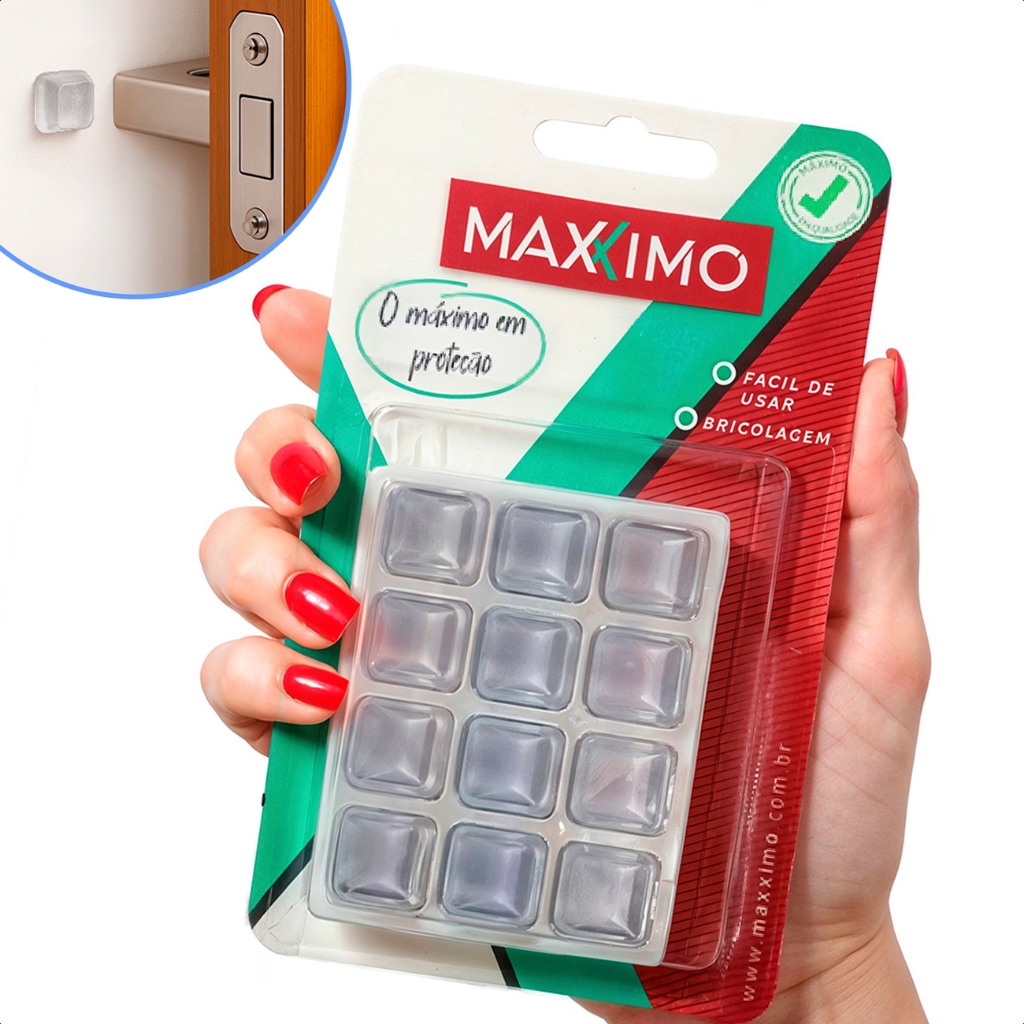 12 Protetor Quadrado Anti Impacto Adesivo Silencioso Antiderrapante Porta Vidro Gaveta Moveis 19mm