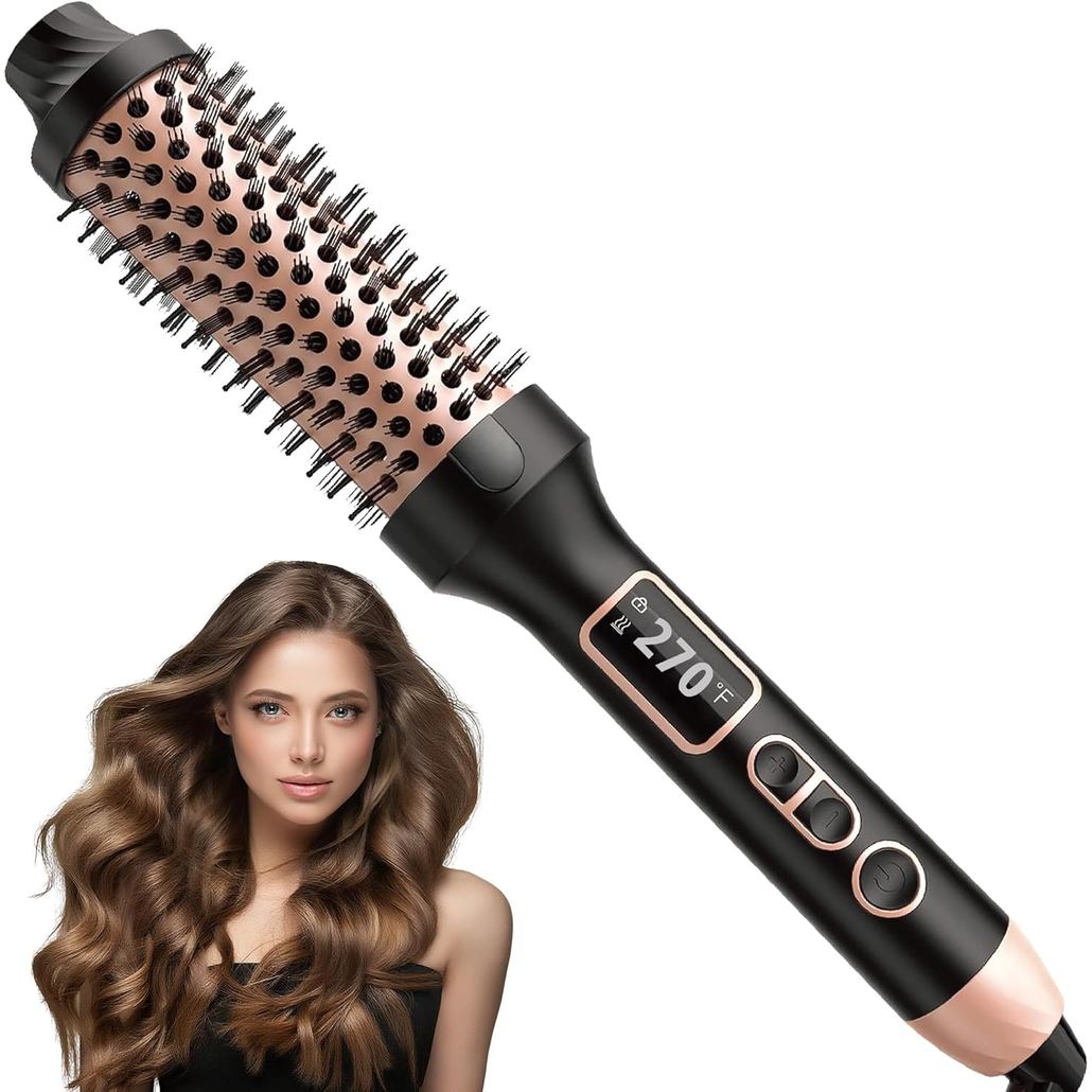 NONK 1.5 Inch Thermal Brush, Thermal Round Curling Brush and Curling Iron for All Hair, 5 Temperature Control & Dual Vol