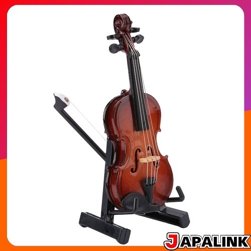 Modelo de violino de madeira feito à mão, modelo de instrumento musical em miniatura decorativo com suporte de arco, in